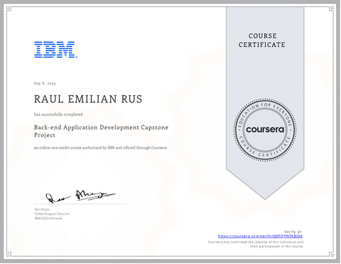 Back-End Application Development Capstone Project — coursera certificate