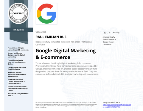 Google Digital Marketing & E-commerce — coursera certificate
