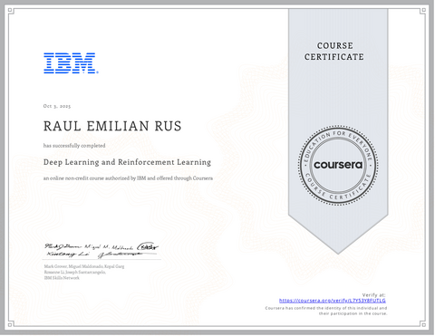 Deep Learning and Reinforcement Learning — coursera certificate