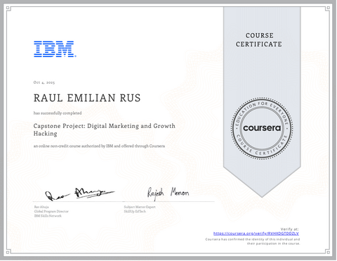 Capstone Project: Digital Marketing and Growth Hacking — coursera certificate