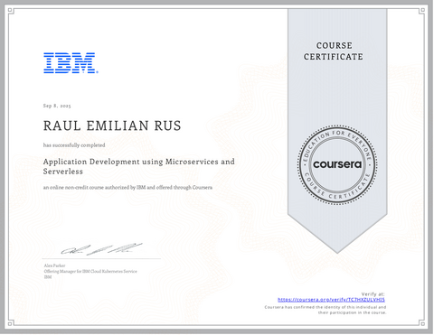 Application Development using Microservices and Serverless — coursera certificate