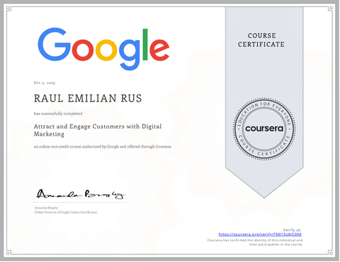 Attract and Engage Customers with Digital Marketing — coursera certificate