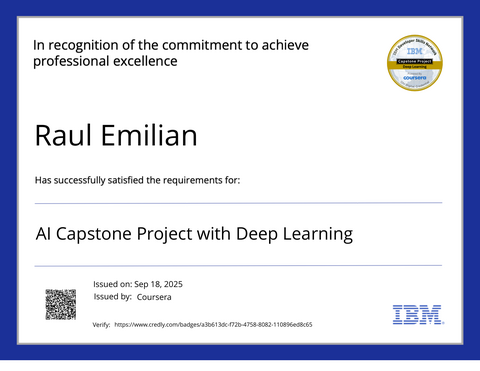 AI Capstone Project with Deep Learning — credly certificate