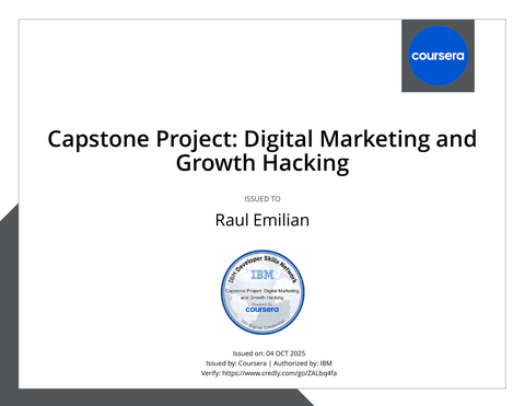 Capstone Project: Digital Marketing and Growth Hacking — credly certificate