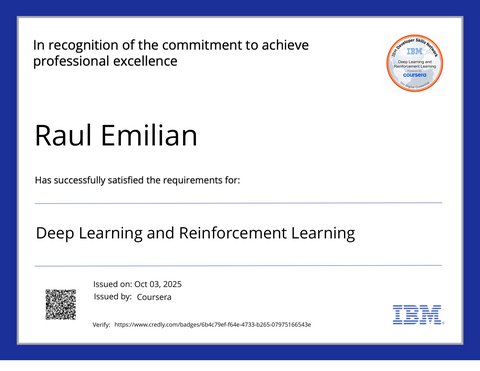 Deep Learning and Reinforcement Learning — credly certificate