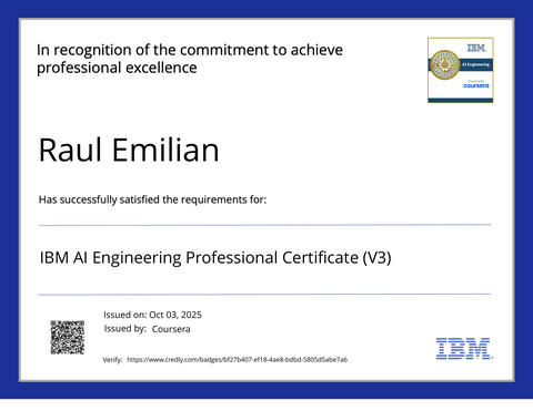 IBM AI Engineering Professional Certificate (V3) — credly certificate