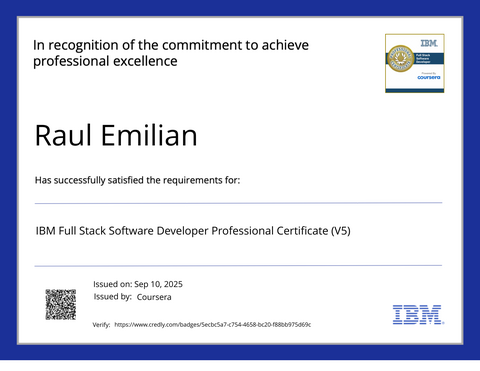 IBM Full Stack Software Developer Professional Certificate (V5)